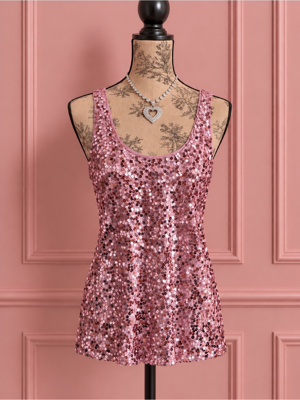Y2K Dynamite Pink Sequin Racerback Tank Top Size S